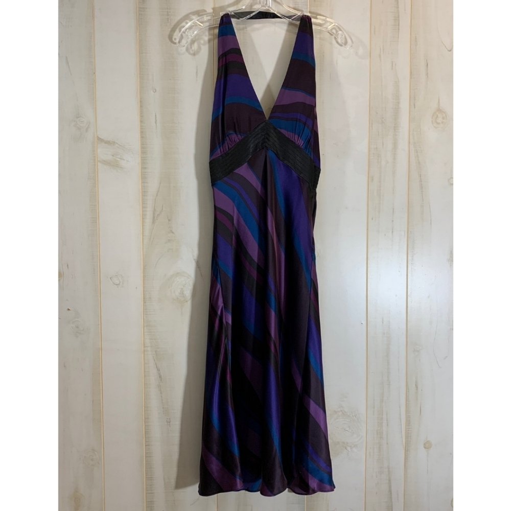 Cache Purple Blue Halter 100% Silk Slip Dress 8